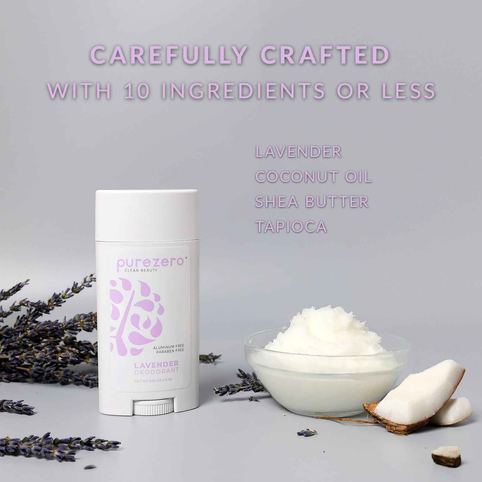 Purezero Deodorant | LAVENDER | Aluminum & Paraben Free with Baking Soda and 24-Hour Odor Protection | For Women & Men | Infused with Shea Butter & Coconut Oil (2 Pack)