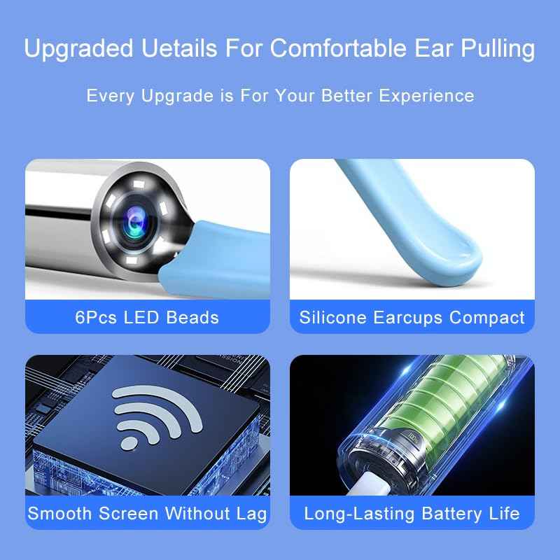 Ear Wax Removal Tool Camera, Ear Cleaner with 1080P Camera, Visible Wireless Ear Scope 6 LED Lights, 10PCS Replacement Tips, Ear Cleaner for iOS & Android (Gun)