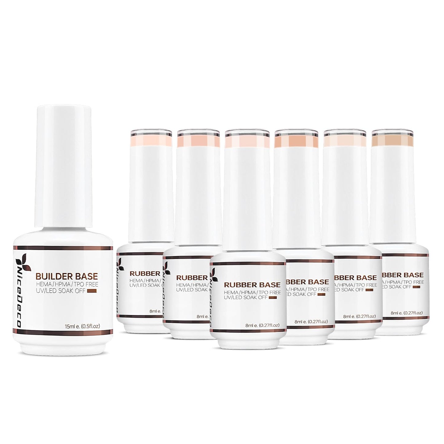 Builder Nail Gel - 7 in 1 Clear Base Gel & Rubber Polish Set | 15ML, 6 Pcs