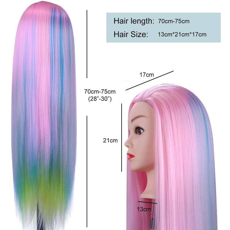 MYSWEETY 29 Inch Colorful Hair Mannequin Head - Cosmetology Training Doll with Clamp & Practice Tools | Pink