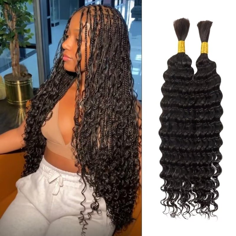 Deep Wave Bulk Human Hair for Braiding Hair 100% Virgin Human Hair Micro Braiding Hair No Weft Human Hair Extensions 2Bundles(Natural Black#,22inch)