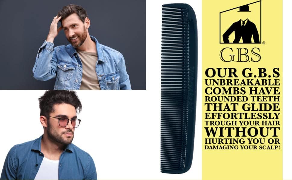 G.B.S (5 Pack) Pocket Comb Black Unbreakable Round Teeth Course Fine Pocket Beard & Mustache Combs for Men's Hair | Sideburns Travel-Friendly Symmetry, Friendly Birthday Gifts