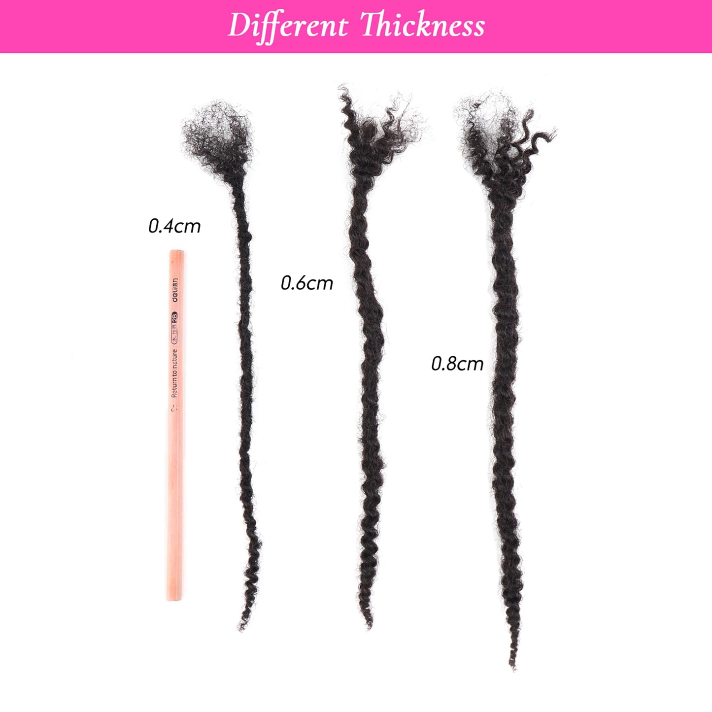 Orientdreads Textured Loc Extensions Human Hair with Curly Ends, Full Handmade Human Hair Dreadlock Extensions for Women/Men, Can Be Curled and Bleached (#Nature Black, 8 Inch 0.4cm 20 Strands)