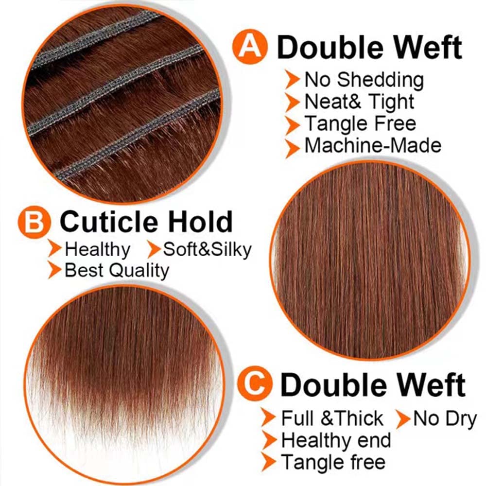 12 14 16 Inch Color 30 Human Hair Brown Straight Bundles - Unprocessed Virgin Brazilian Weave No Tangle Hair Extensions For Women