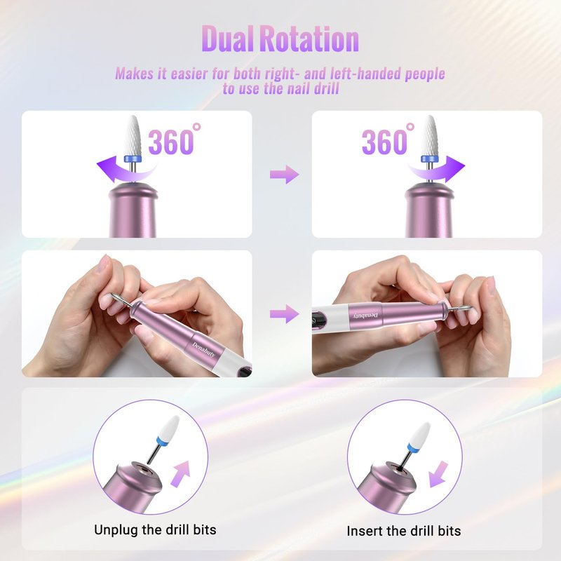 Denabuty Nail Drill Cordless, Electric Nail File 12 in 1 with LED Display, Nail Drill Machine Professional Portable Rechargeable E File for Gel Acrylic Manicure Pedicure Set with 5 Speeds Golden