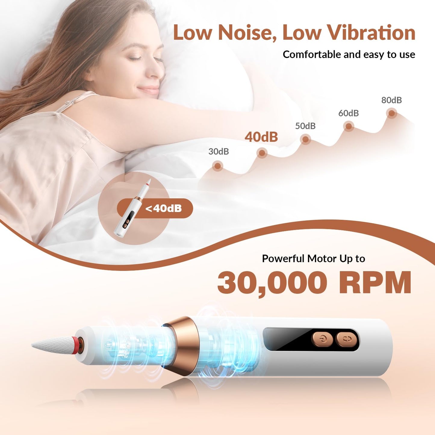 Portable Electric Nail Drill Kit Professional - 30000RPM Cordless Rechargeable Electric Nail File, with 12 Drill Bits & 36 Sanding Bands for Acrylic, Gel & Natural Nails, for Salon, Home and Travel