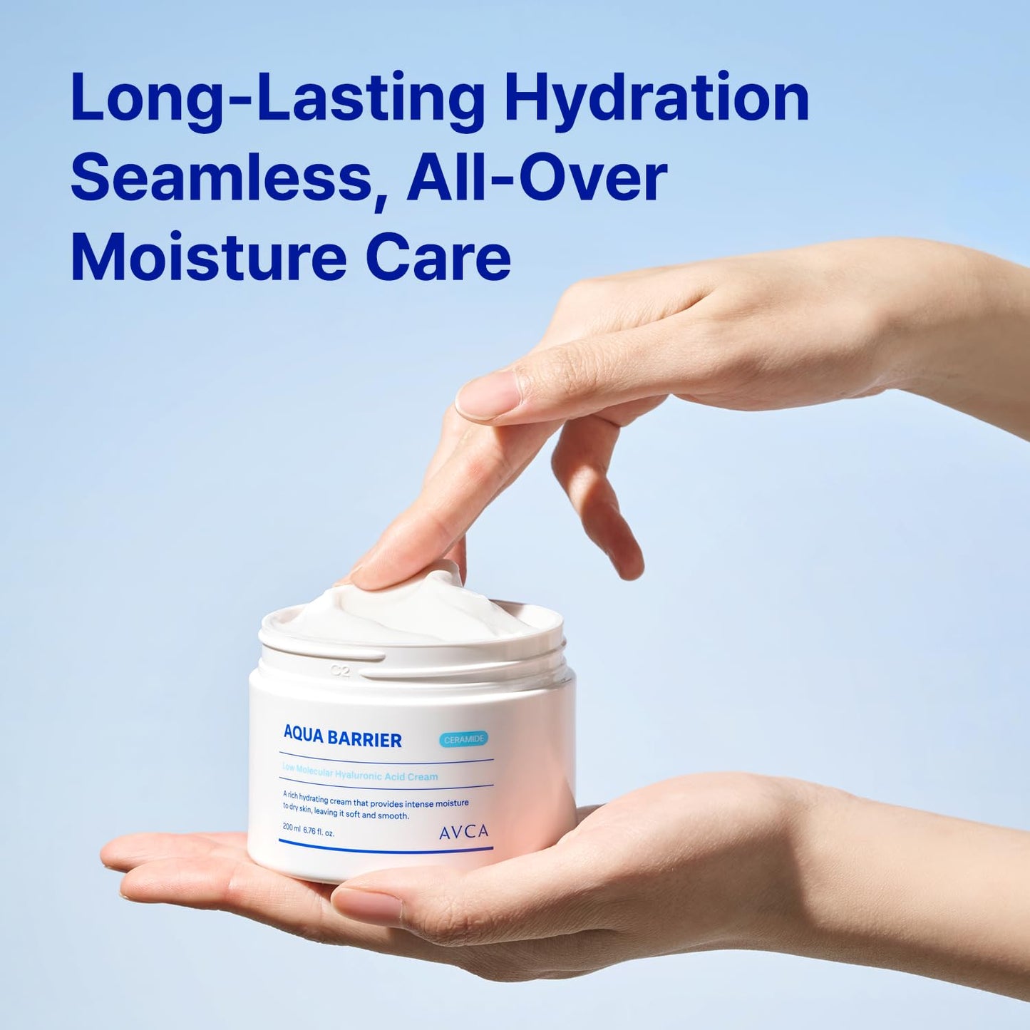 AVCA Aqua Hyaluronic Acid Daily Moisturizer 200ml(6.76 fl. oz) – Ceramide Barrier Support Cream for Dry Skin, Lightweight Rich Texture