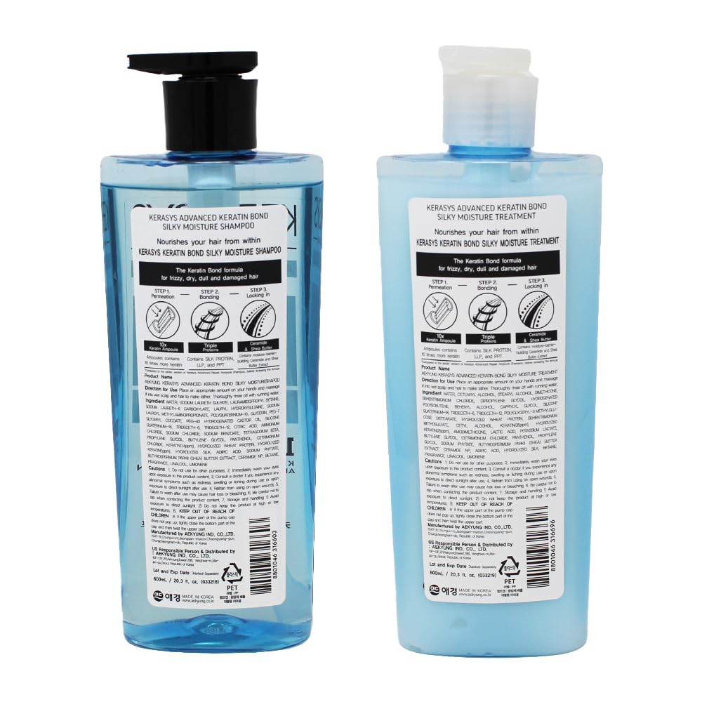 Kerasys Advanced Keratin Bond Shampoo and Treatment Set 20.2 fl oz / 600 ml (Silky Moisture)