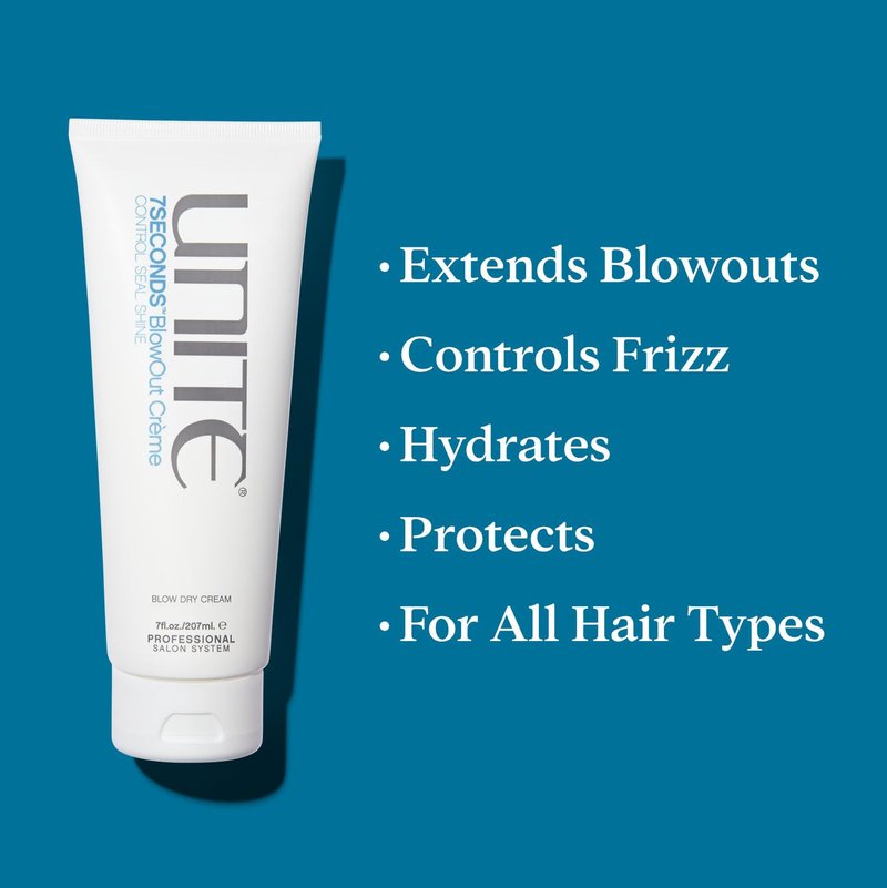 UNITE Hair – 7SECONDS BlowOut Crème – Lightweight Styling Cream to Extend Blowouts, Control Frizz & Fight Humidity – UV & Thermal Protection – 7 Fl Oz