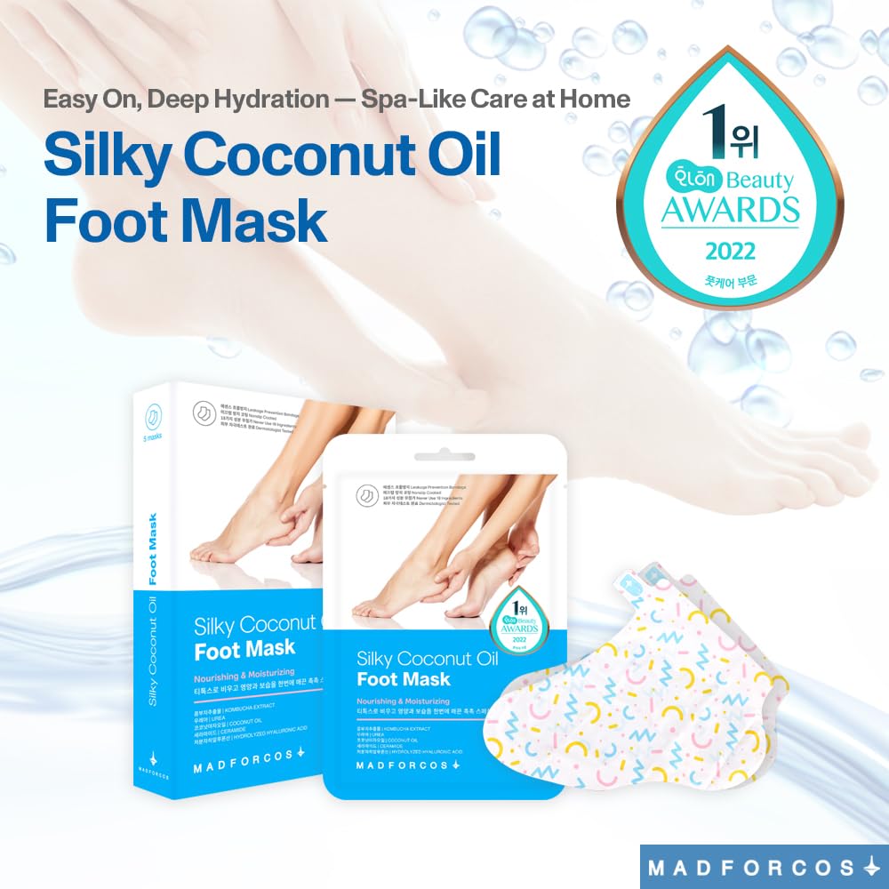 MADFORCOS Moisturizing Foot Mask Socks – Silky Coconut Oil Booties for Dry, Cracked Feet & Heels | 10 Pairs