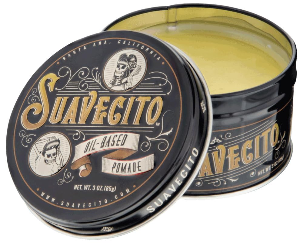 Suavecito Oil Based Pomade 3 oz Tin Can - Original Scent Hair Styling Long Lasting Hold, Healthy High Shine, For All Hair Types - Smooth Slickback To Pompadour Rockabilly Style Grease