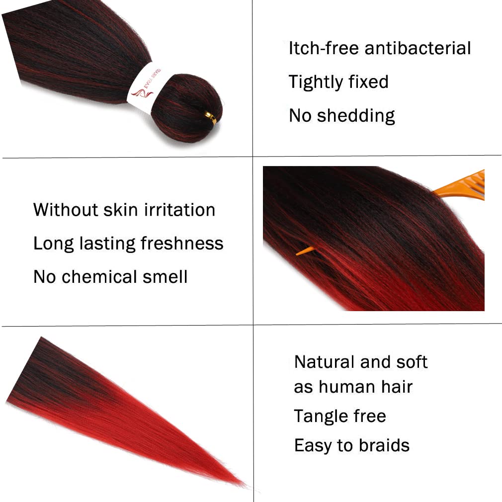 Pre Stretched Braiding Hair 26 Inch 8 Packs Professional Braiding Hair Extensions Synthetic Fiber Crochet Twist Braids Hot Water Setting Soft Yaki Texture(26",mixed black & red)