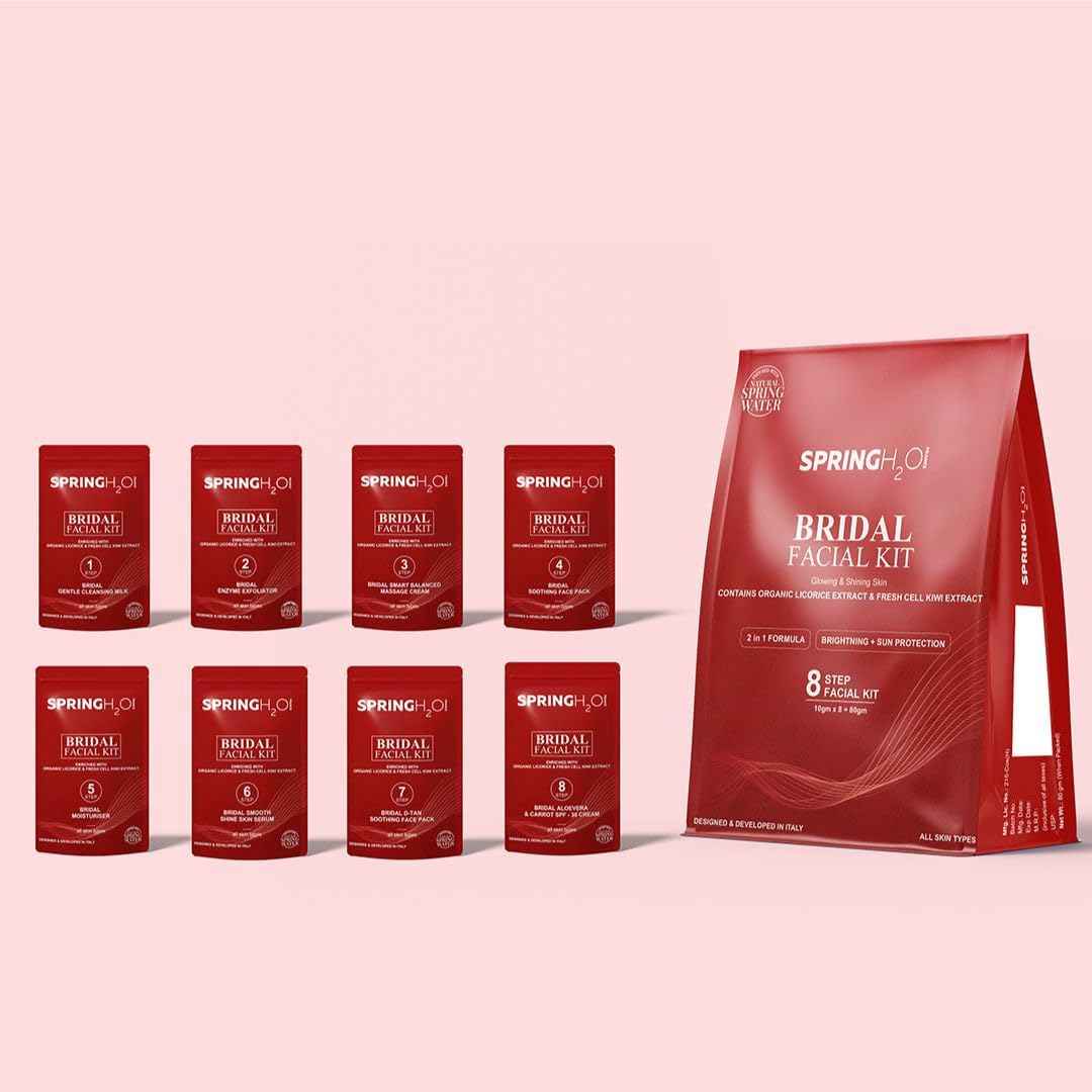 SPRING H2O Bridal Facial Kit 80 gm| 2 in 1 Formula Brightning+Sun Protection | Enriched with Organic Licorice Extract and Fresh Cell KIWI Extract| Simple 8 Step