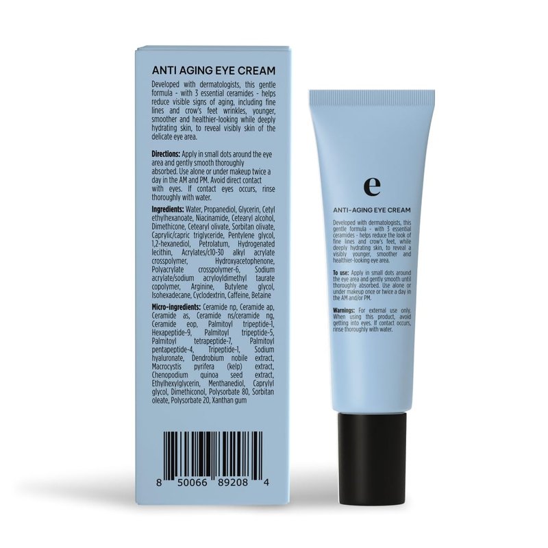 Eliré Anti-Aging Eye Cream - Smooths Wrinkles, Firms and Hydrates - With Ceramides and Caffeine - Reduces Fine Lines and Puffiness - Fast-Absorbing, Invisible Under Makeup - 15ml