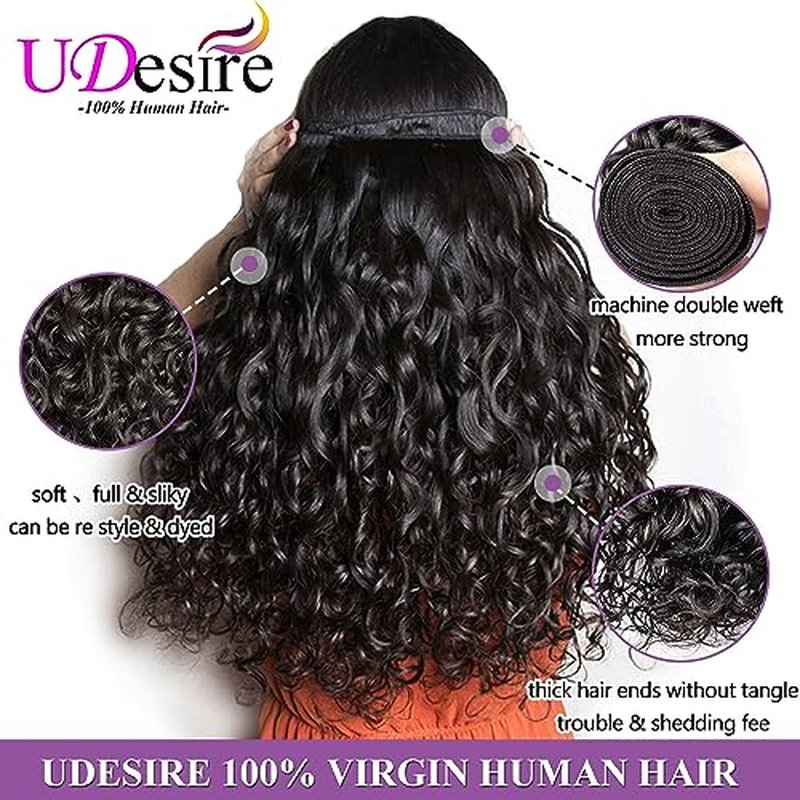 Human Hair Bundles Water Wave(20 22 24 Inch)100% Unprocessed Virgin Human Hair 3 Bundles Brazilian Hair Weft Wet and Wavy Hair for Black Women Natural Black