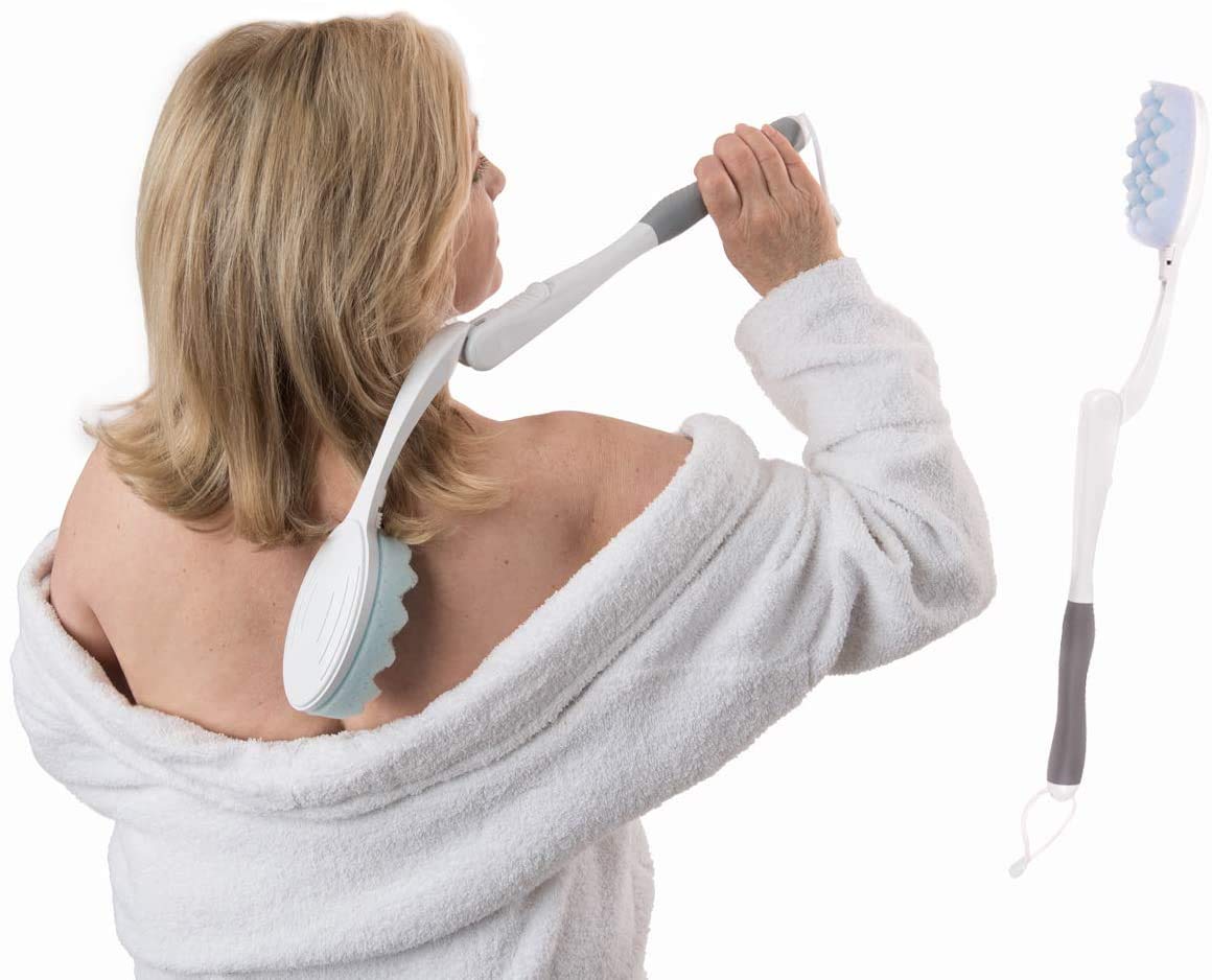 Juvo Premium All-in-One Bathing Wand and Lotion Applicator, 23" Long Reach Handle, Adjustable, Includes Bath Sponge and Lotion Pad (BWLA01)