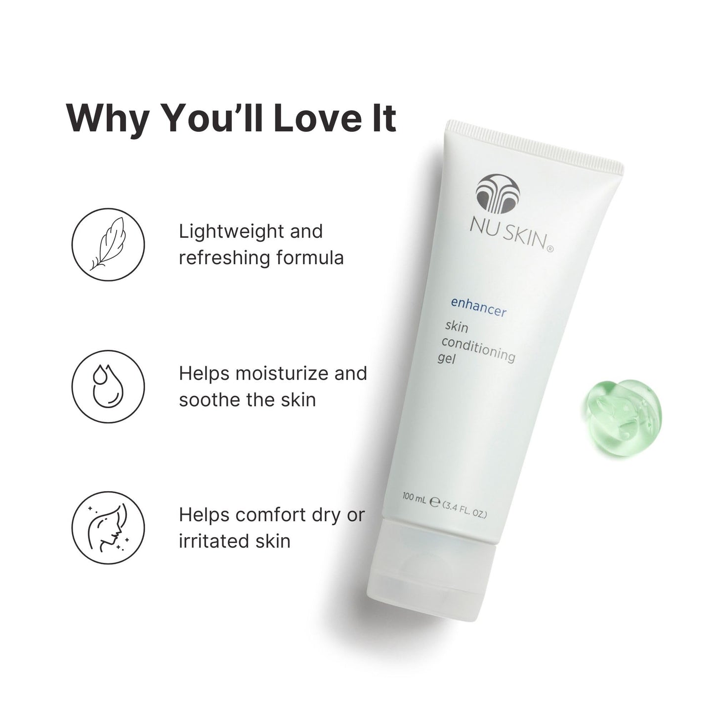 Nu Skin Enhancer Skin Conditioning Gel | Aloe Vera-Infused Soothing Formula for Ultimate Skin Comfort, Hydration, and Versatility in Skincare Routines | Lightweight Moisturizer | 3.4 Fl Oz | 1 Pack