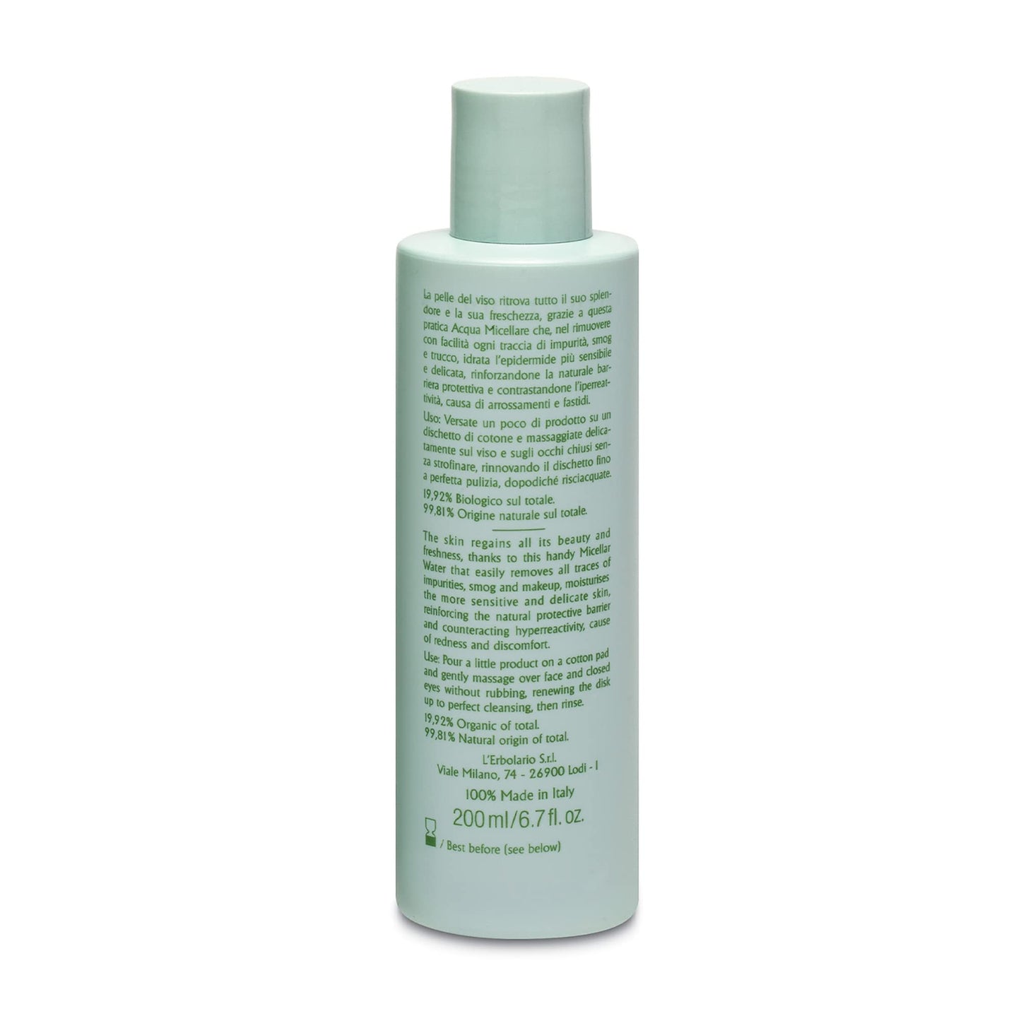 L'Erbolario Delicalma Face Micellar Water - Removes Traces Of Impurities And Make-Up - Moisturizes Sensitive Skin And Soothes Irritation - With Protective And Softening Properties - 6.7 Oz Cleanser