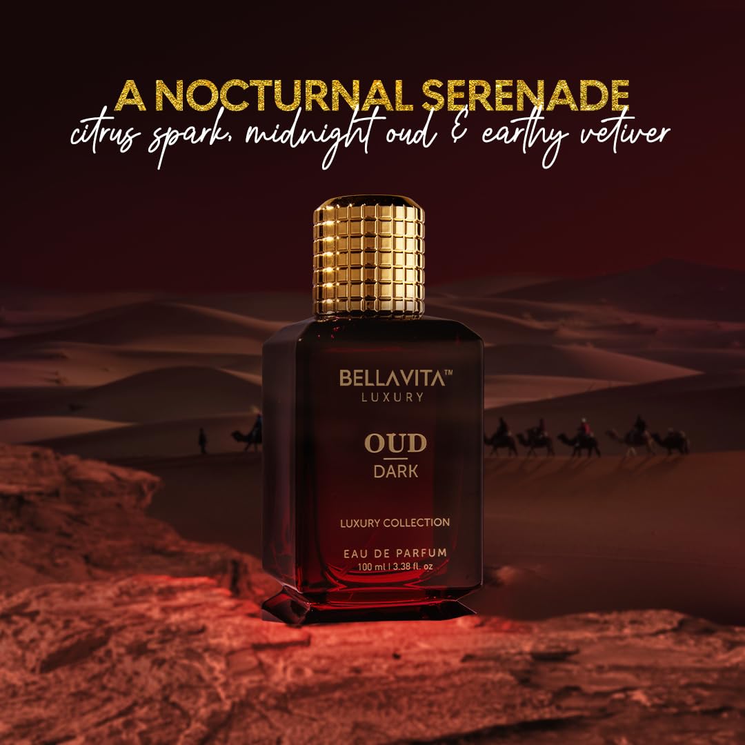 Bellavita Luxury DARK OUD Eau de Parfum | 100 ml (3.4 fl.oz.) | Perfume for Men and Women | Smokey, Grapefruit, Vetiver, and Dark wood Incense Notes | Long Lasting Unisex Fragrance