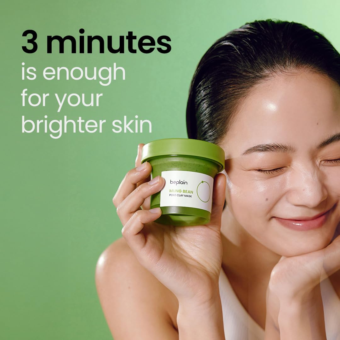 beplain Mung Bean Pore Clay Mask | Blackhead Removal facial Mud Pack | Deep Pore Cleansing Wash Off Pack | Gentle Facial Exfoliator | Korean Skincare | 4.05 fl.oz