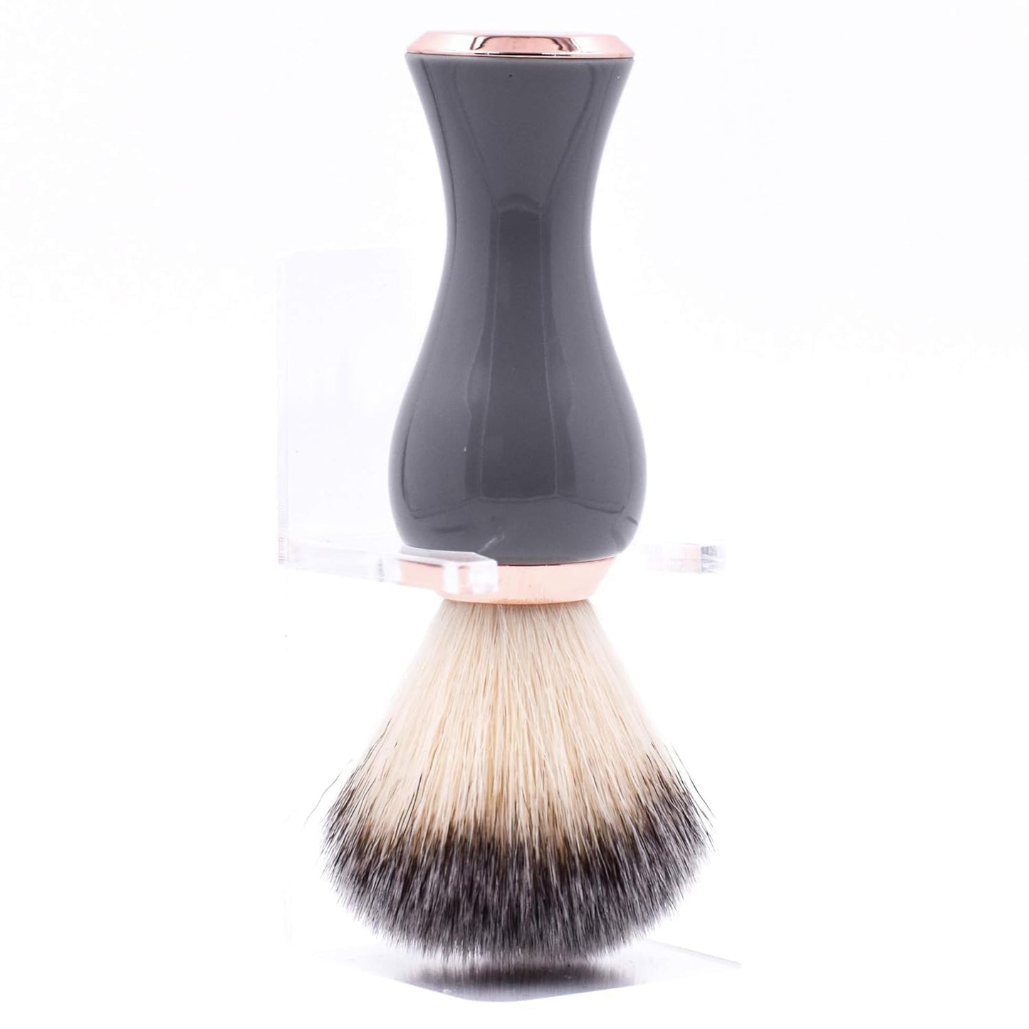Parker Premium Synthetic Bristle Shaving Brush with Stand - Super Soft Bristles for Sensitive Skin - Deluxe Gray and Rose Gold Handle - Shaving Brush for Men & Women