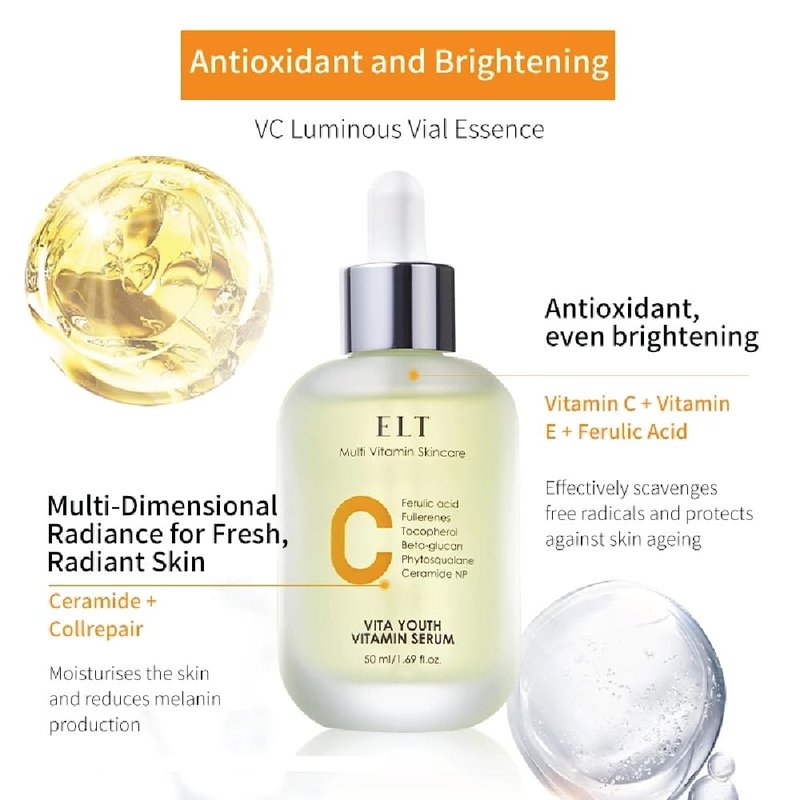 ELT Vita Youth Vitamin C Serum 1.69fl.oz.(50ml) Ultra Hydration Serum Korean Glass Skin Korean Skincare (Pack of 2) Eltcosmetics
