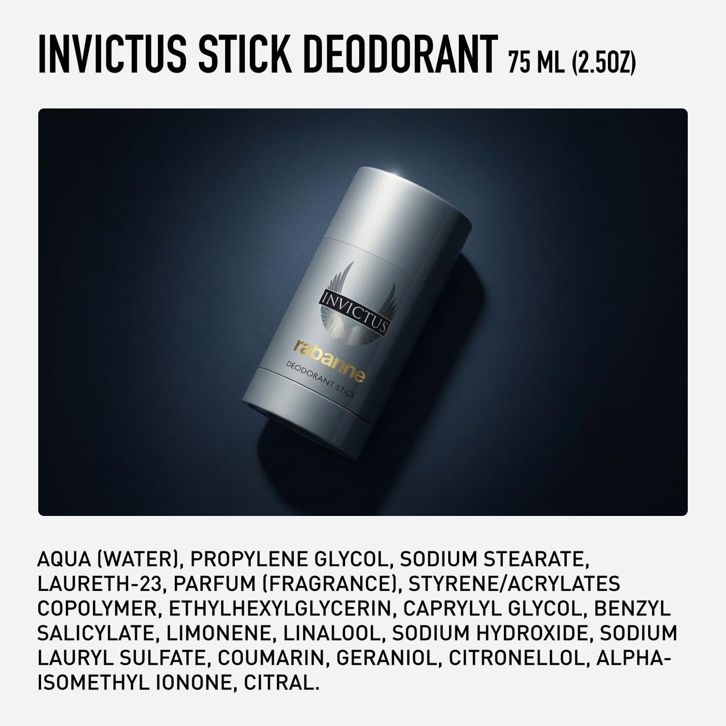 Rabanne Invictus Deodorant Stick for Men - Woody Aquatic Scent with Long Lasting Protection - Vibrant Sensual Body Spray Deodorant from Paris - Champion's All-Day Freshness, 2.5 oz