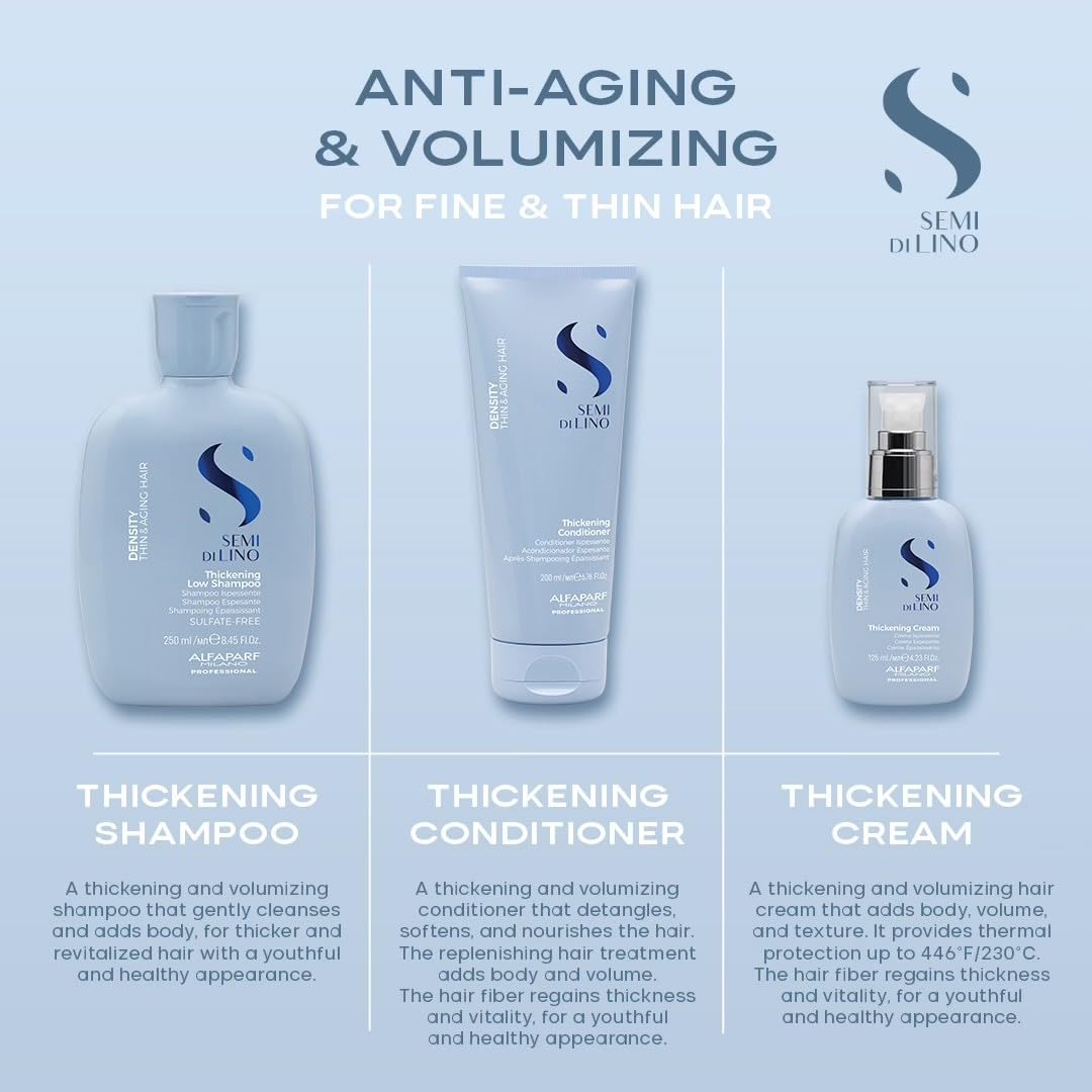 Alfaparf Milano Semi di Lino Density Gift Set | Thickening Shampoo, Conditioner & Leave-In Cream for Thin, Aging Hair - Sulfate Free