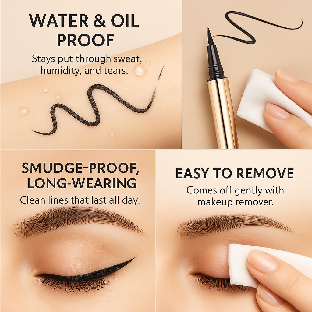 Haven Nest Vegan Liquid Eyeliner Pen – Black, Waterproof, Smudge-Proof, Long-Lasting, Ultra-Precise Brush Tip, Cruelty-Free, Hypoallergenic, All-Day Wear