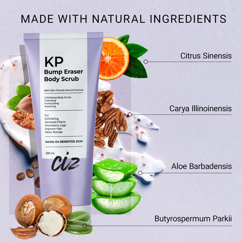 BellamiLuxx KP Bump Eraser Body Scrub: Exfoliating Keratosis Pilaris, Strawberry Skin Treatment - Smooths Rough, Bumpy, Dry Skin on Arms, Legs, Buttocks - KP Scrub Wash Helps Reduce Ingrown Hair Bumps