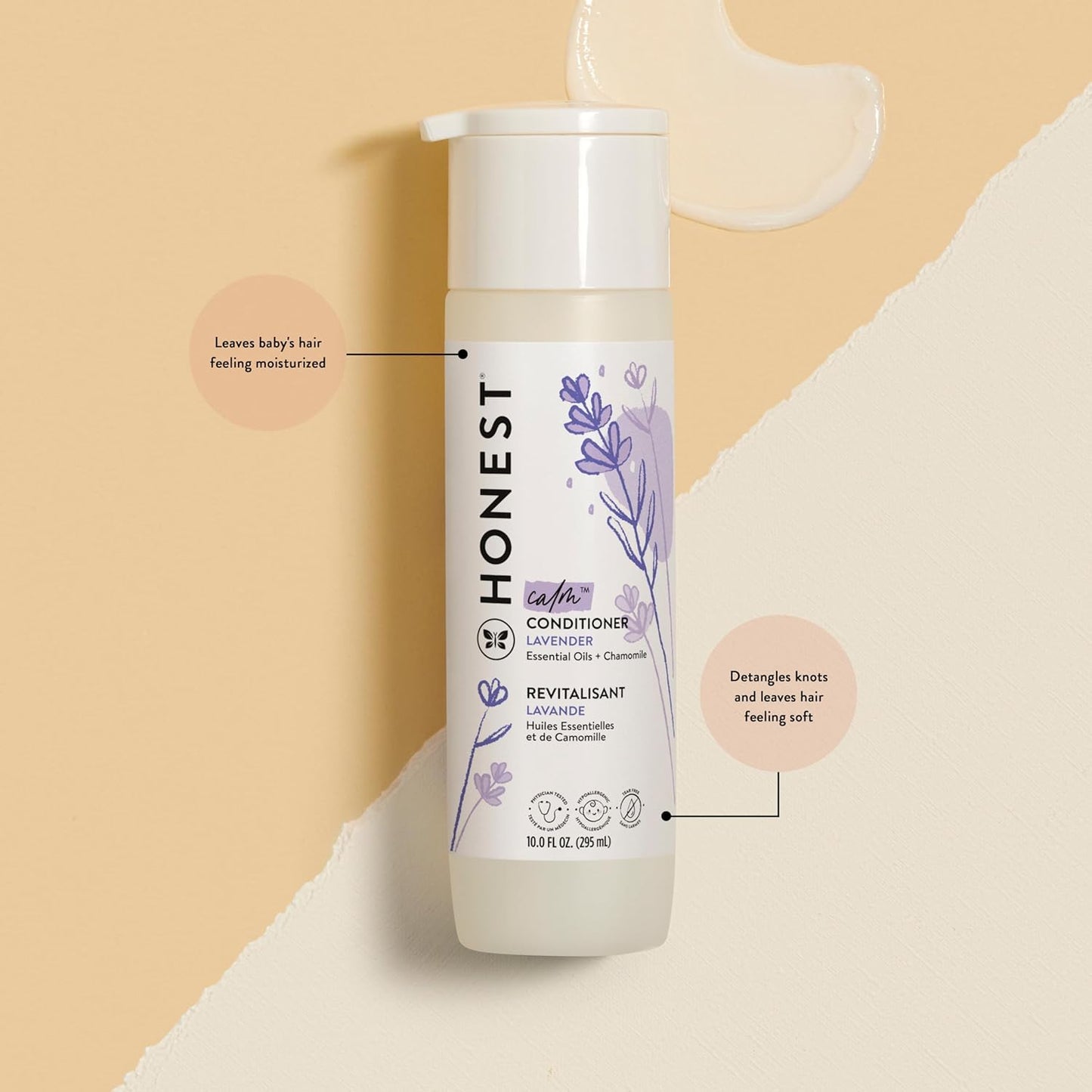 The Honest Company Baby Shampoo, Body Wash & Conditioner Duo, 2-in-1 Cleansing, Silicone-Free, Naturally Derived, Lavender Calm Scent, 20 fl oz