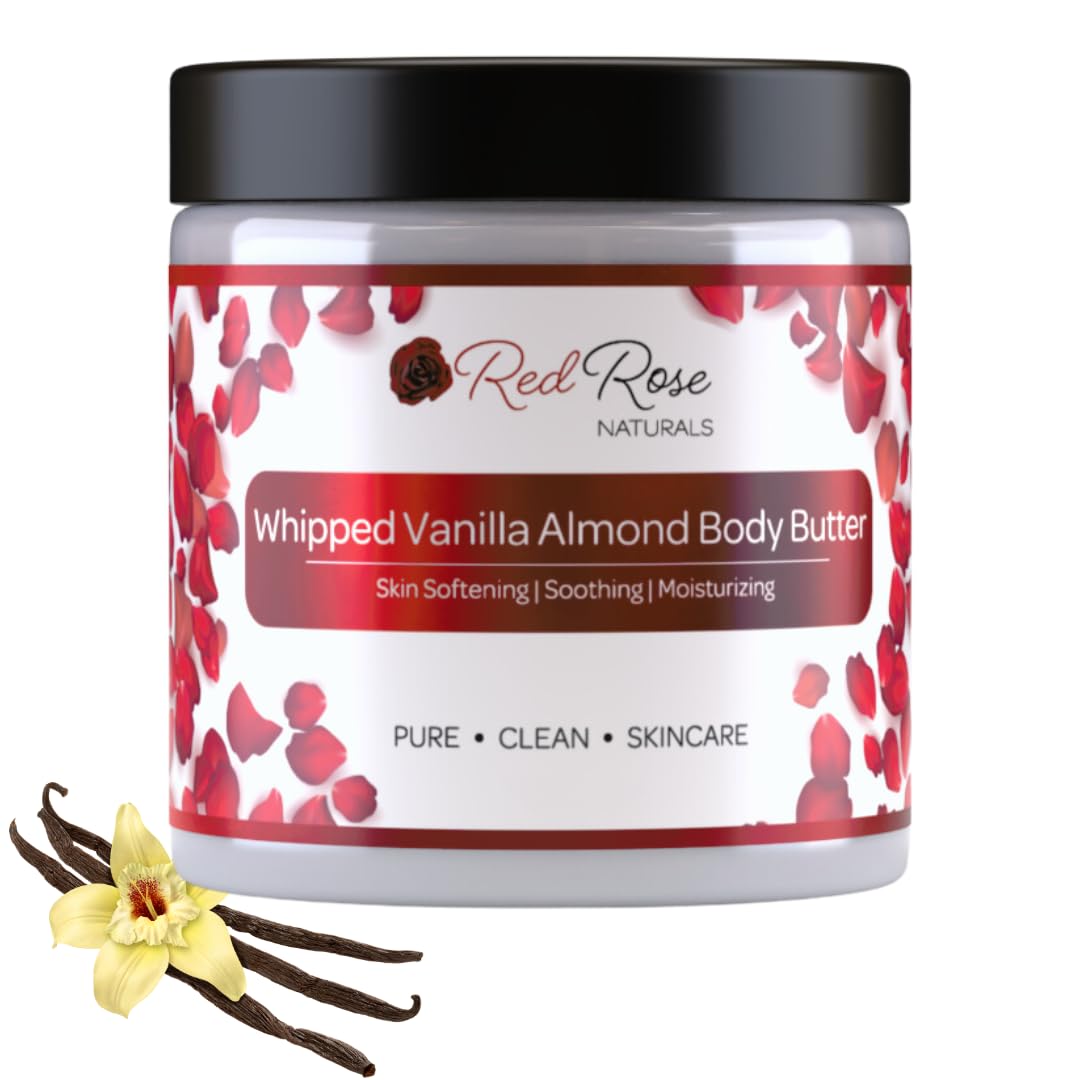 Red Rose Naturals Whipped Strawberry Body Butter for Sensitive, Dry Skin, 8 Oz, Non-Greasy, Soft & Creamy, Moisturizing Shea Butter- Natural Skincare for All Skin – Vegan
