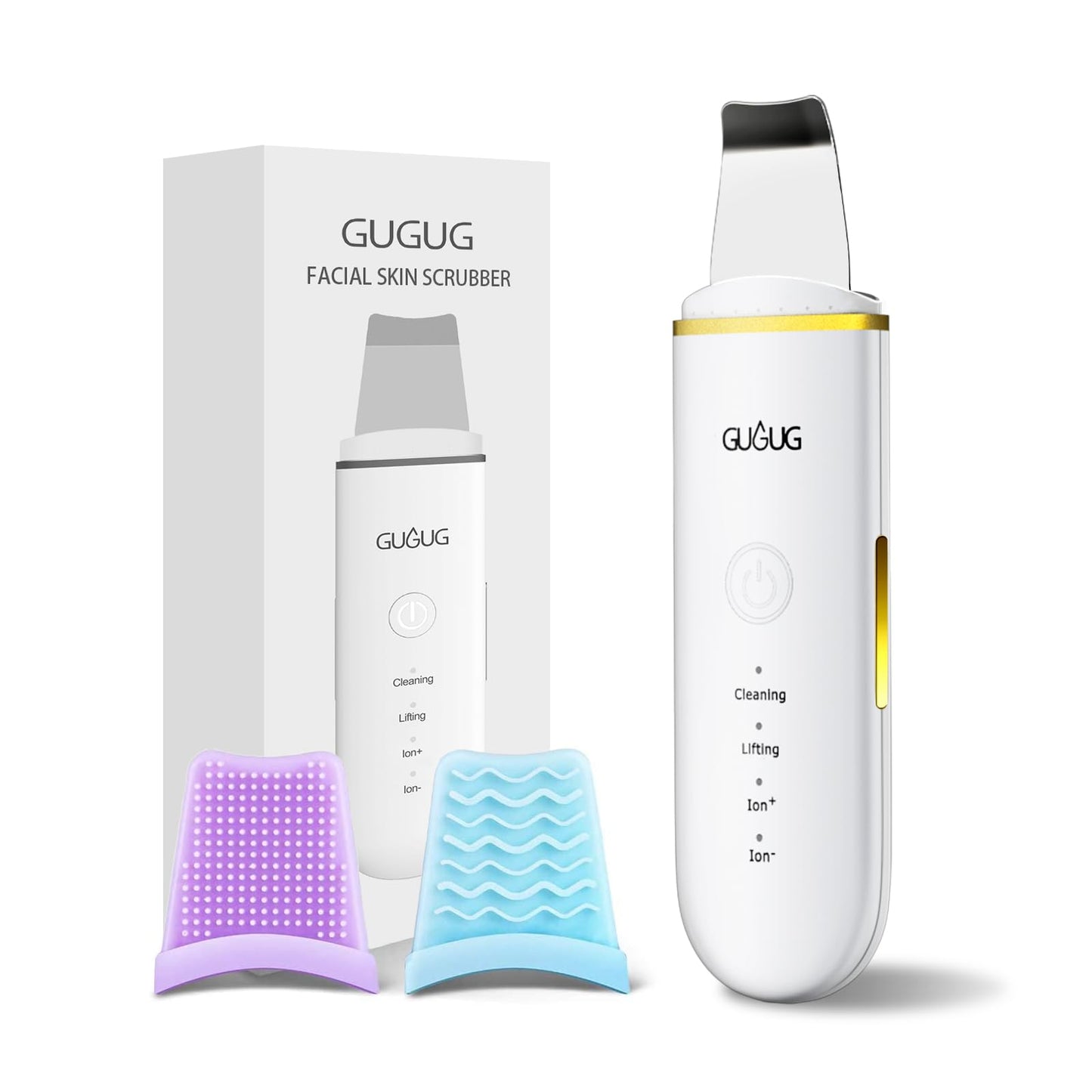 GUGUG 2-Pack Facial Spatula Set 4 Mode Skin Scrubber & Pore Cleaner for Blackhead Removal (White + Purple)