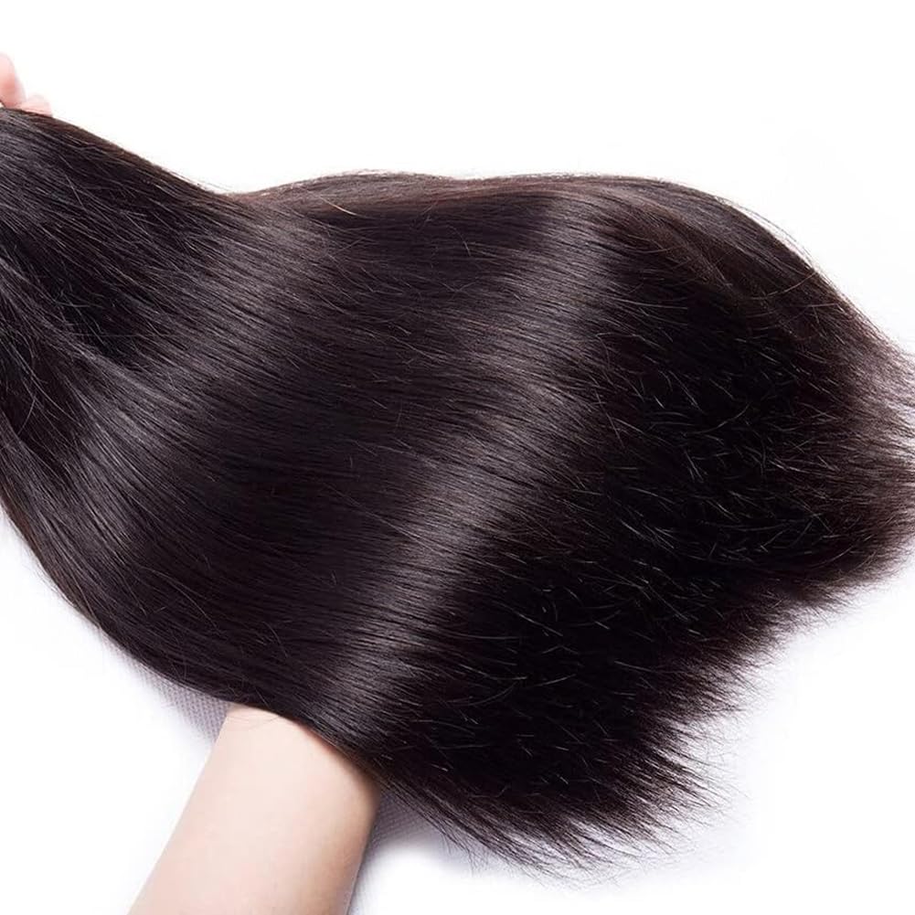 Straight Human Hair Bundles 12 12 12 Inch Trippy Hair Quick Weave 3 Bundles Human Hair 100% Unprocessed Raw Brazilian Virgin Hair Extensions for Black Women Natural Color