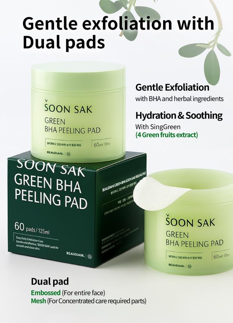 Beaudiani Green BHA Peeling Pads - Exfoliating Toner for Pore Minimization & Blemish Control | 60 Count