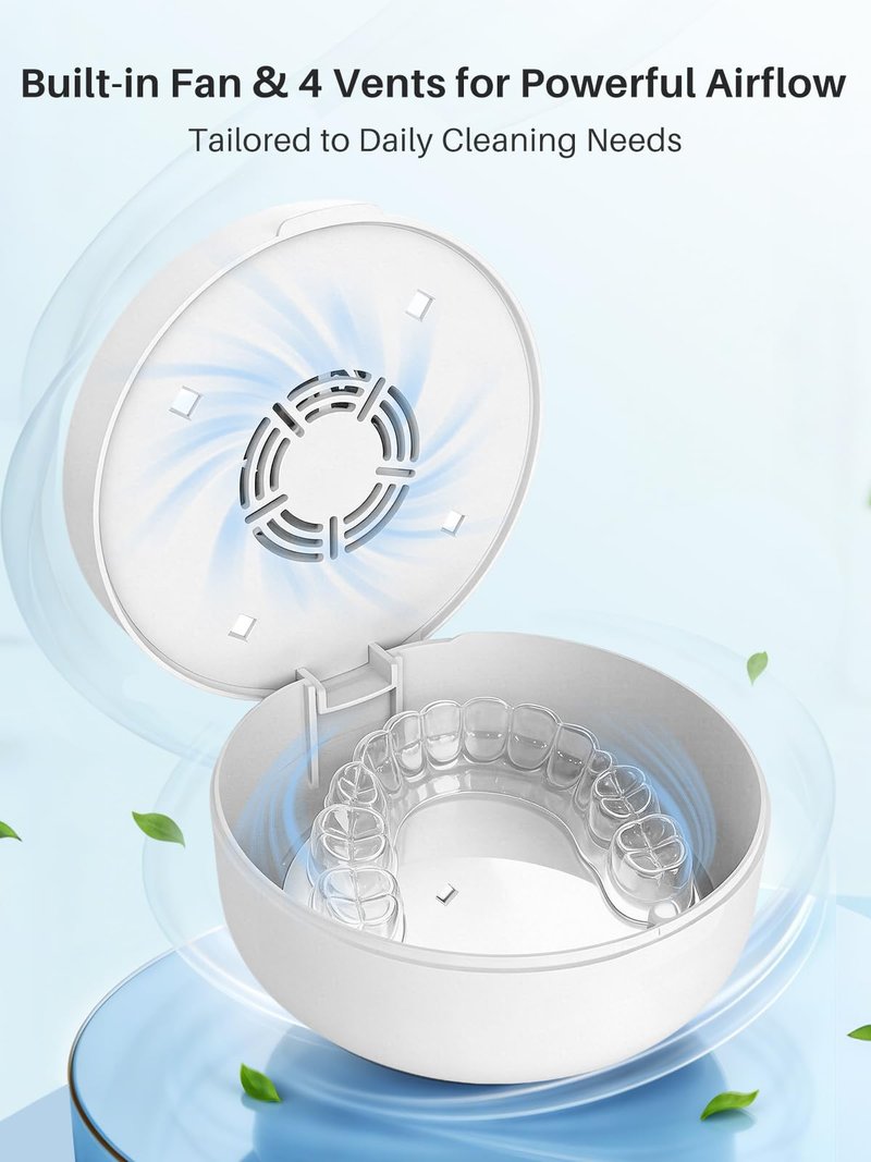 Voraiya UV Retainer Case with Fan, Portable Cleaning Denture Cases with UV Lights Rechargeable Retainers Cleaner Container for Partial Denture, Aligners, Mouth Guard, Night Guard, Braces