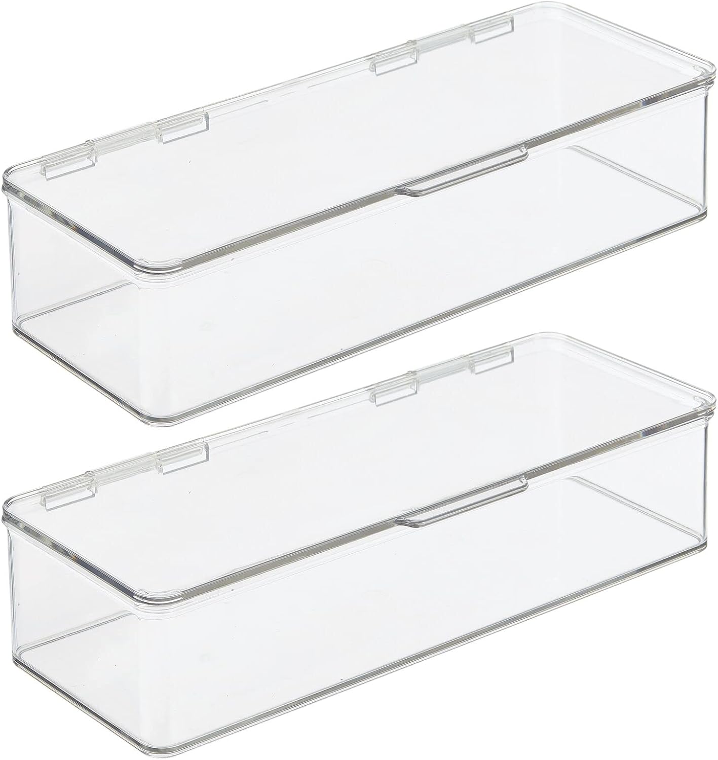 Makeup Storage Organizer Box - Stackable Clear Container for Vanity | Holds Blenders, Palettes & Brushes - 2 Pack