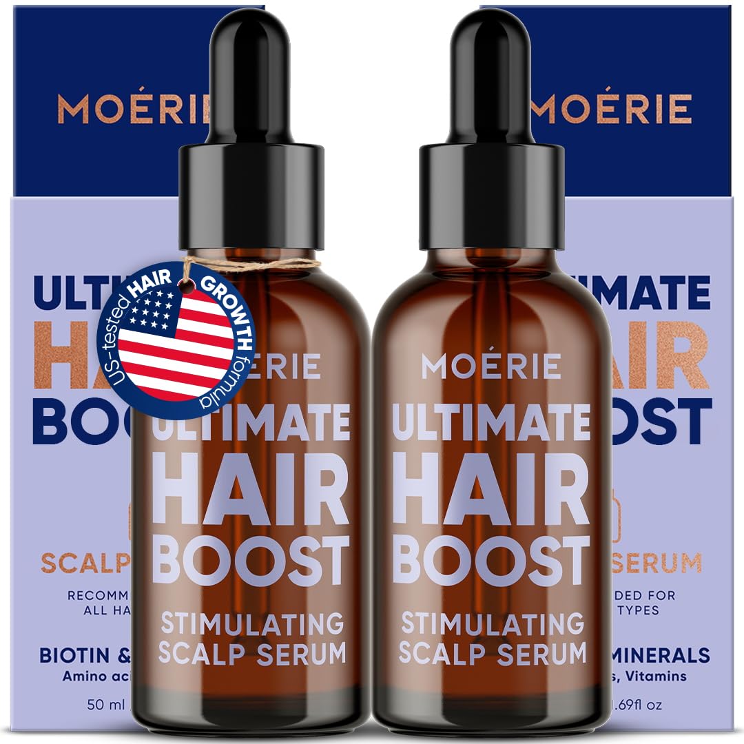 MOERIE Ultimate Hair Growth Serum for Natural Hair Regrowth & Thickening - Anti Thinning & Hair Loss Treatment for Women - Rapid Hair Growth Products - Scalp Oil Alternative - 1.69 fl oz, 2 pack
