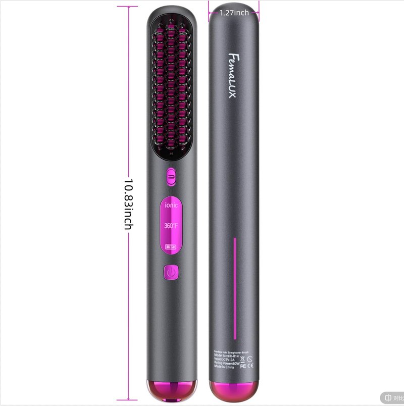 FeMaLUX Cordless Hair Straightener Brush, Portable Hair Straightener for Women,Lightweight for Travel Easy use,80mins Long Battery,10s Fast Heating, USB Rechargeable,Plasma Ionic Tech, LED Display