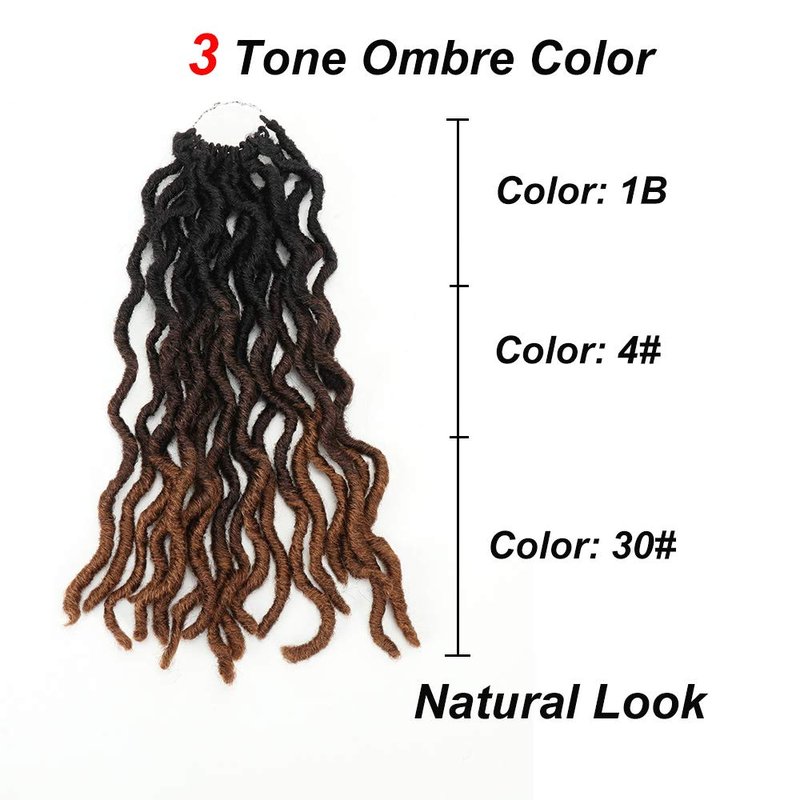Eliza Wavy Gypsy Locs Ombre Crochet Hair 14" 8Packs/Lot Goddess Locs Synthetic Fiber Faux African Roots Dreadlocs Synthetic Braiding Hair Extensions for Black Women(14",OM3T430)