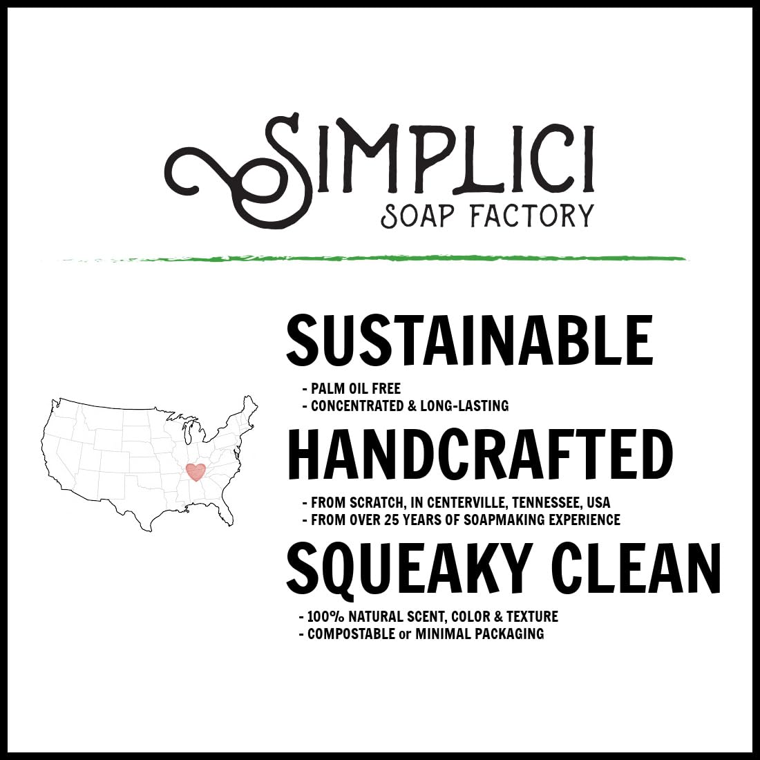 Simplici Green Tea, Mint & Clay Natural Soap (smooth + pure essential oils) 6 Bar Value Bag. Palm Free