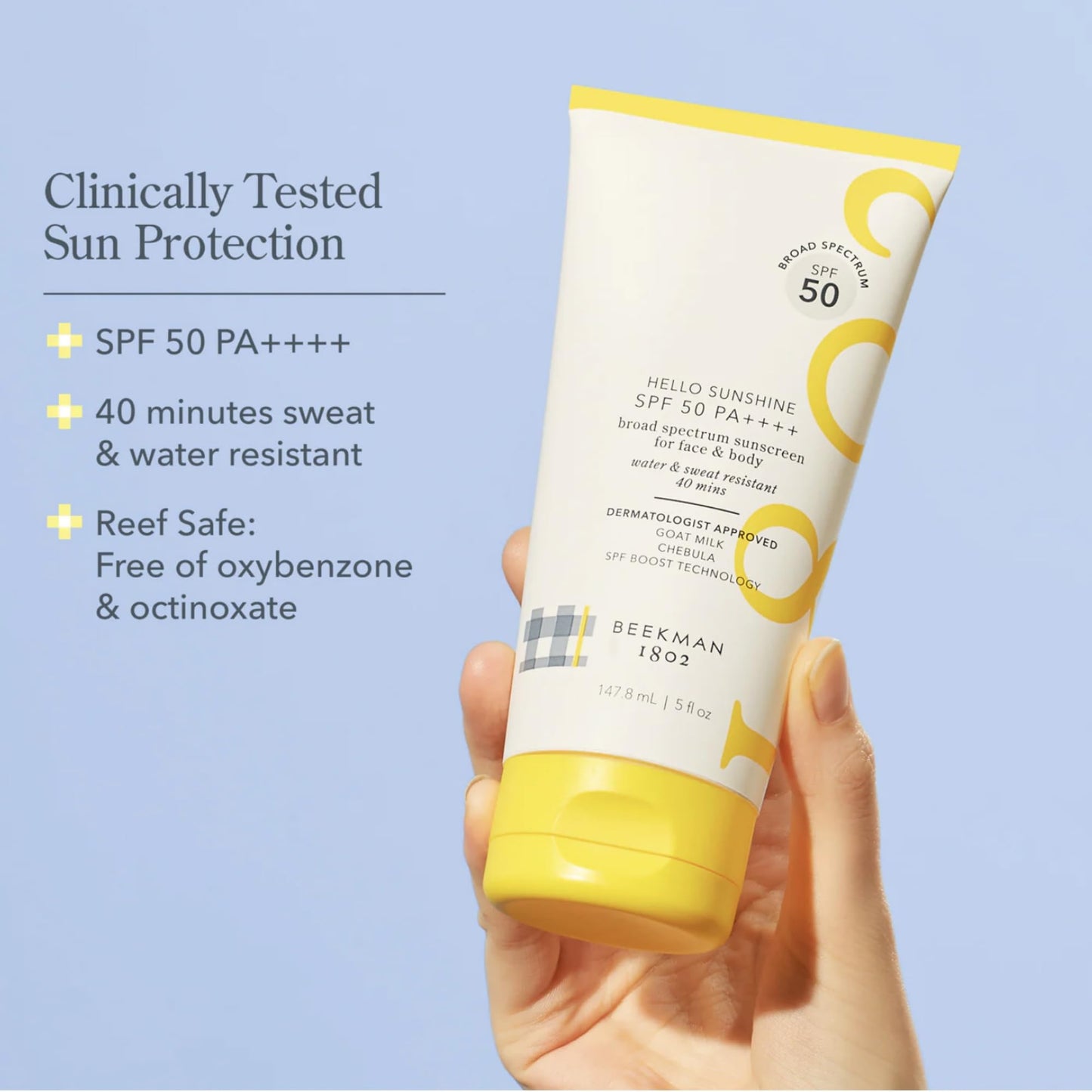 Beekman 1802 Hello Sunshine SPF 50 PA ++++ - Sunscreen for Face & Body - 5.0 fl. oz - Reduces Fine Lines & Protects Against Sun Damage - Good for Sensitive Skin - Cruelty Free - Reef Safe