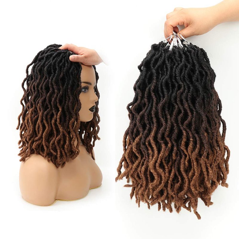 Eliza Wavy Gypsy Locs Ombre Crochet Hair 14" 8Packs/Lot Goddess Locs Synthetic Fiber Faux African Roots Dreadlocs Synthetic Braiding Hair Extensions for Black Women(14",OM3T430)
