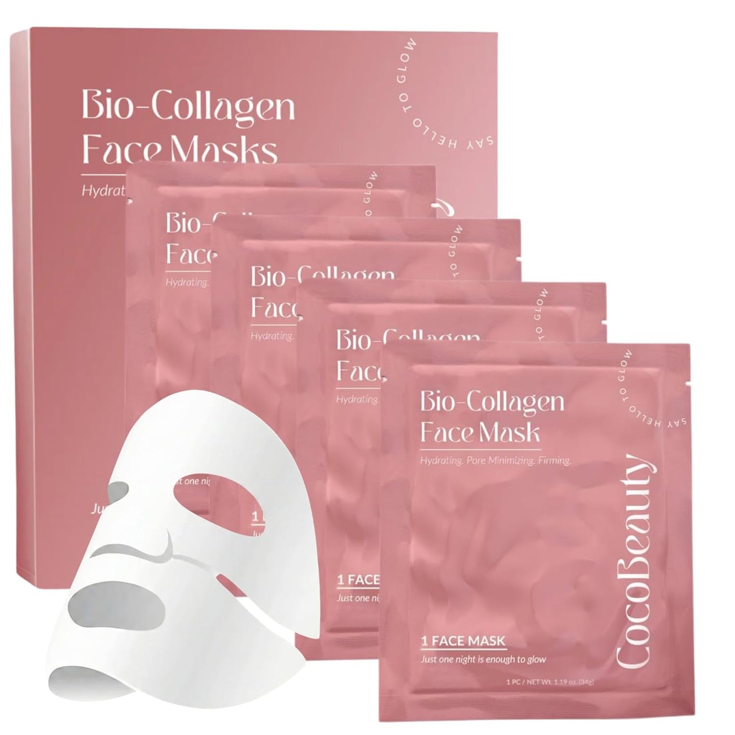 Collagen Sheet Mask - Hydrating Korean Face Mask for Fine Lines & Anti-Aging | Deep Moisture, Radiant Skin Boost (16 Pack)