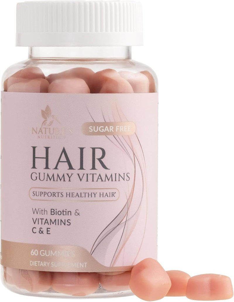 Hair Vitamins Gummies - Sugar Free Biotin 5000 mcg for Hair Growth | Supports Strong Hair & Nails - 60 Vegetarian Gummies