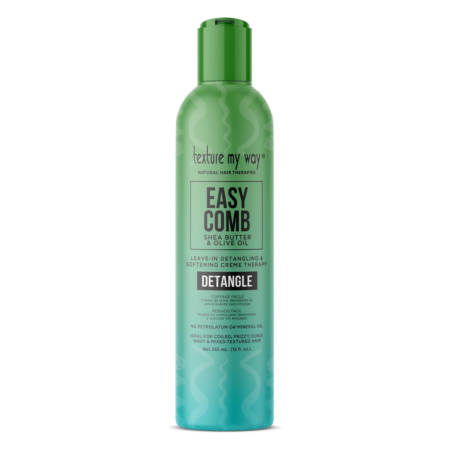 Texture My Way Natural Hair Therapies Easy Comb Leave-In Hair Detangler & Softening Crème Therapy, Ideal for Coiled, Frizzy, Curly Hair, 12 oz