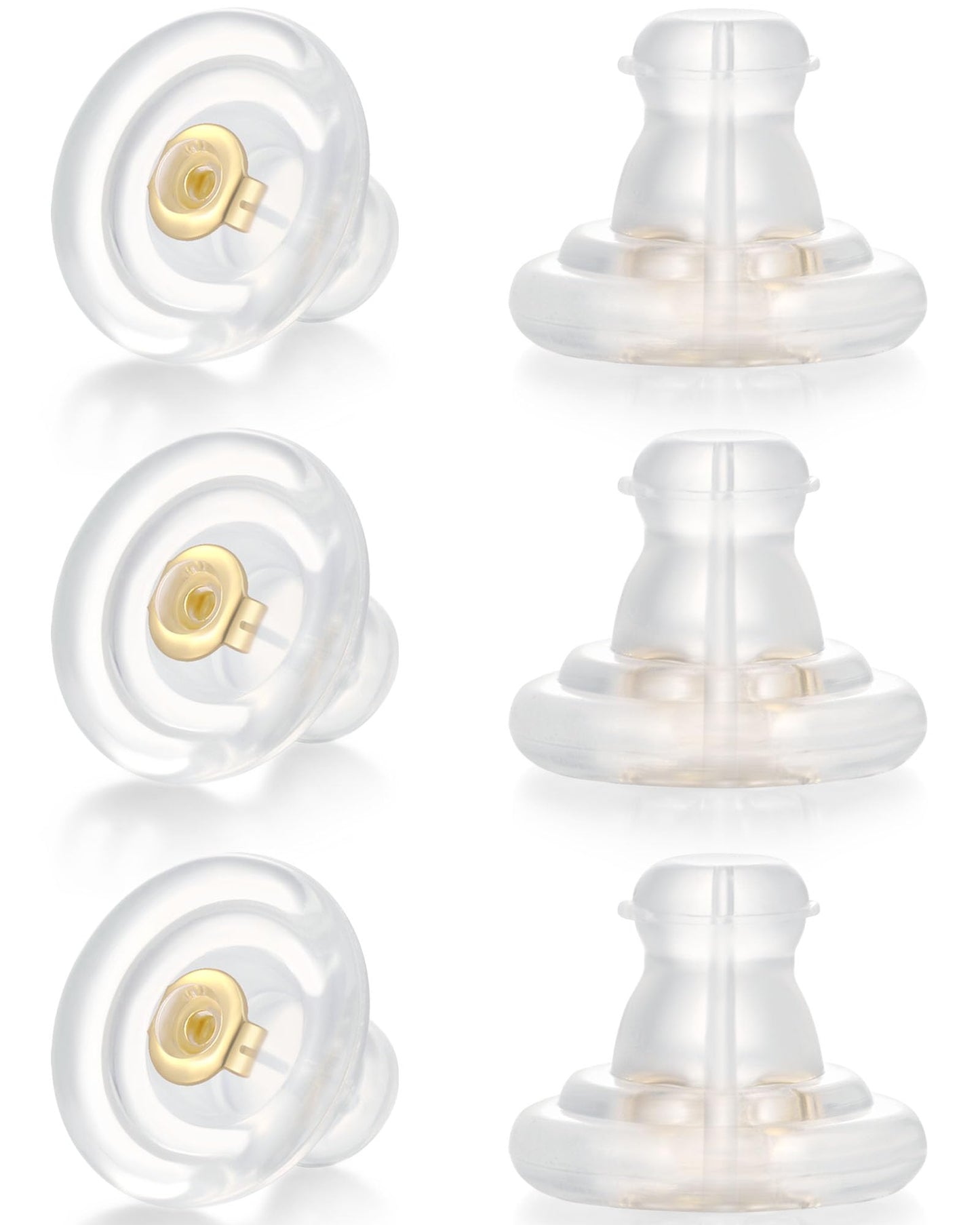 Earring Backs,18K Gold Silicone Earring Backs Replacements,6 Pcs Hypoallergenice Silicone Earring Backs for Studs/Droopy Ears(Gold)