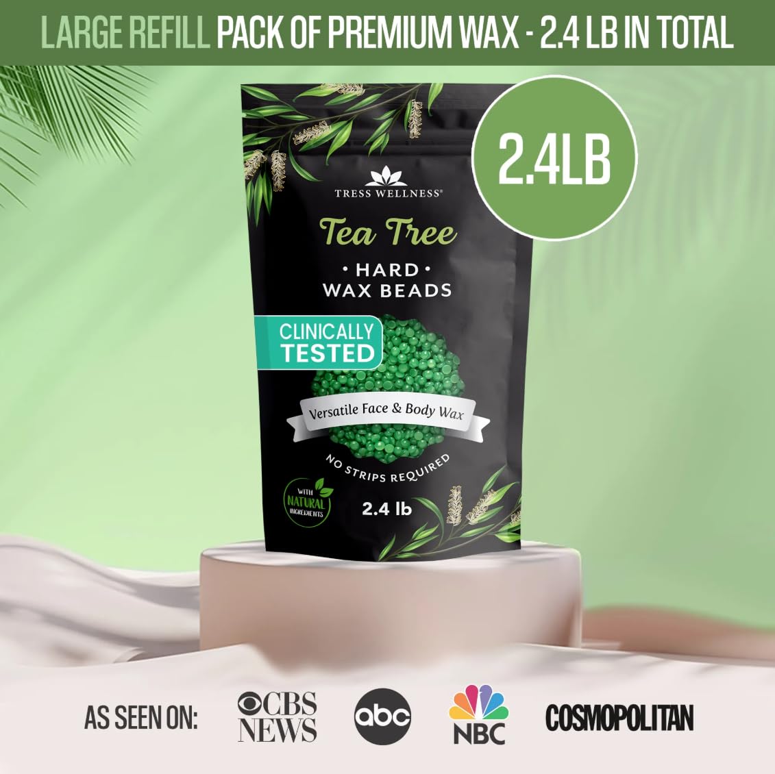 Tress Wellness Wax Beads - Safe for Skin - Dermatologically Tested - At-Home Kit for Bikini, Brazilian & Full Body - Tea Tree 2.4 lb F8
