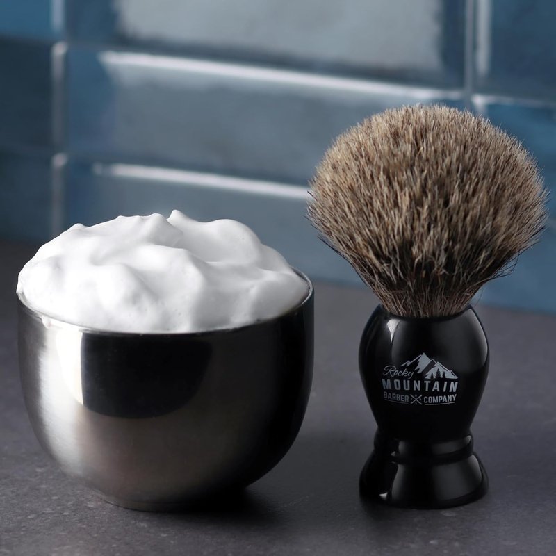 Shaving Brush - Rocky Mountain Barber 100% Badger Hair with Heavy-Duty Resin Handle | Oversized Bristle Head for Superior Lather