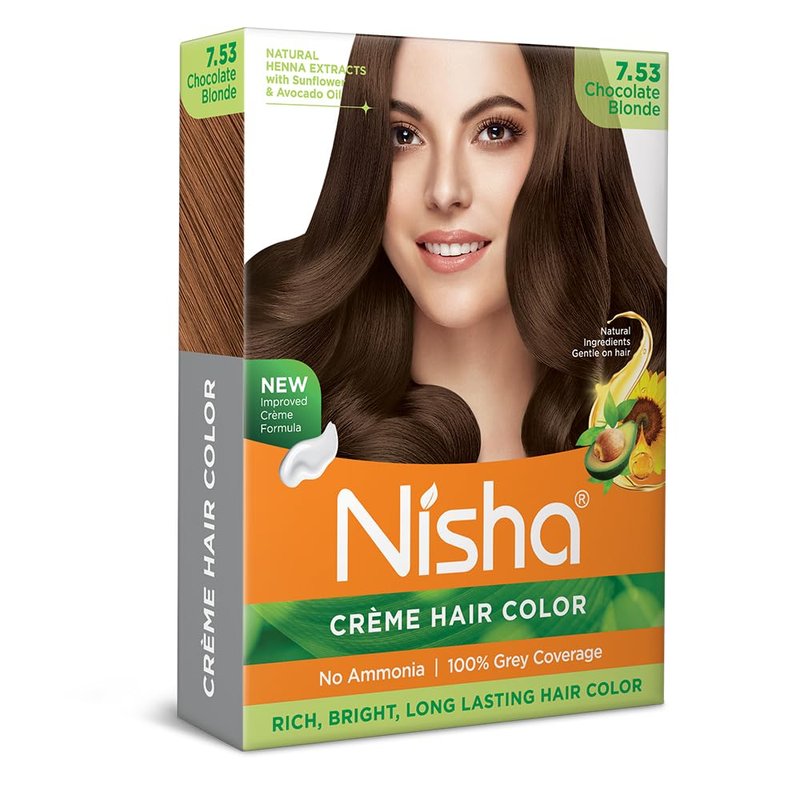 Nisha Creme Permanent Hair Dye, 100% Gray Hair Coverage, Rich & Bright Long Lasting Blonde Hair Dye Color Kit, Chocolate Blonde, 40gm / 1.41 Ounce
